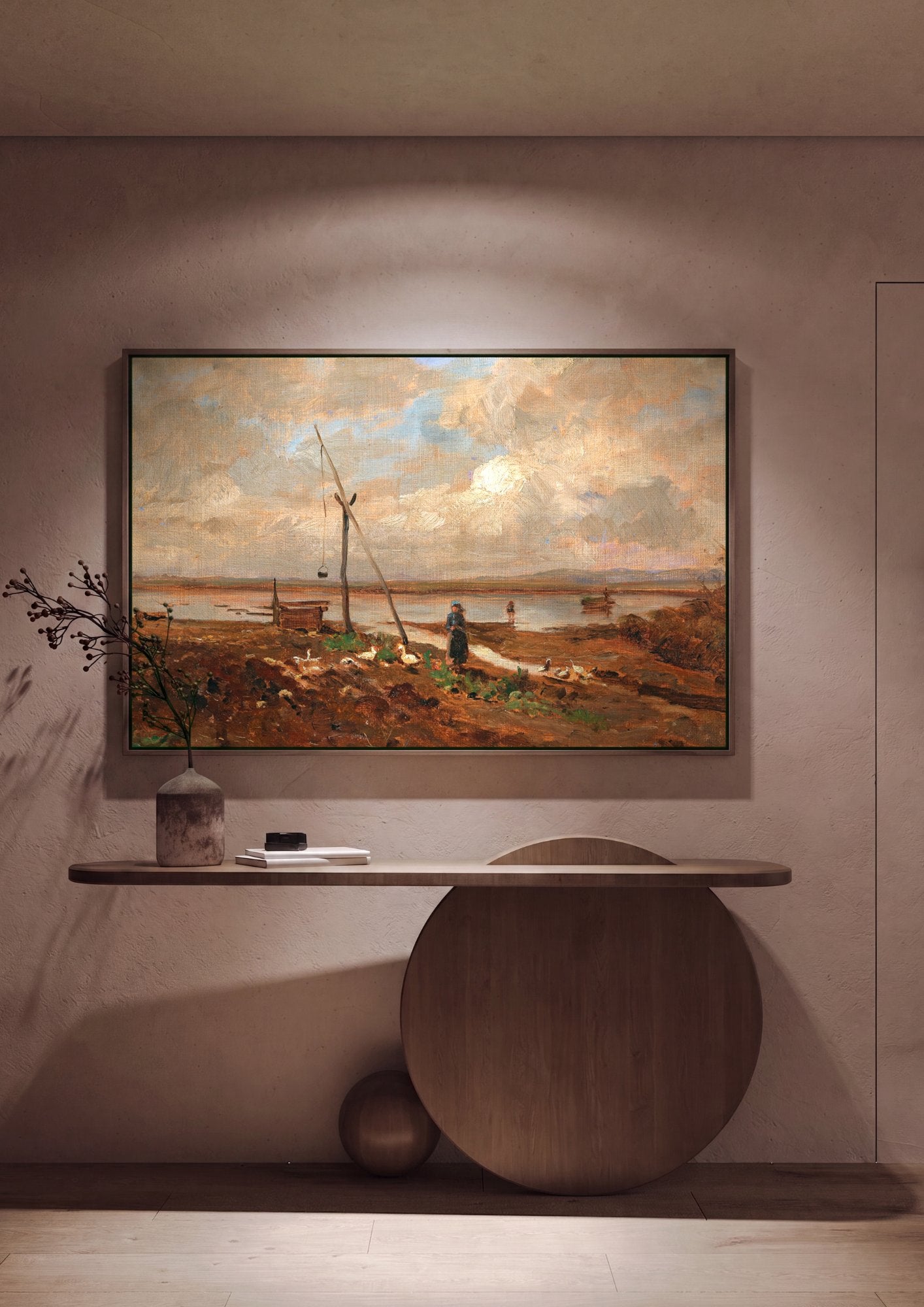 Quadro Decorativo Cena Rural com Patos - Olga Wisinger-Florian em ambiente decorado