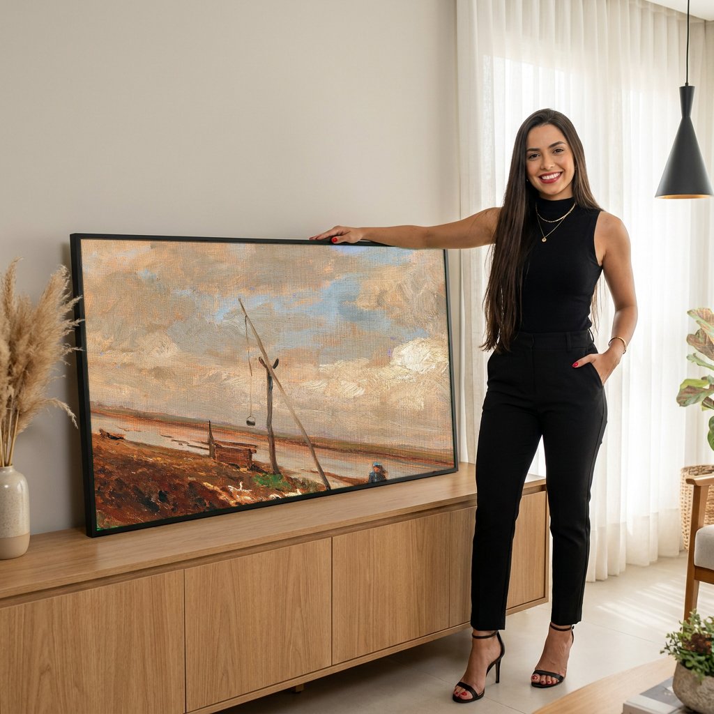 Quadro Decorativo Cena Rural com Patos - Olga Wisinger-Florian com modelo em ambiente