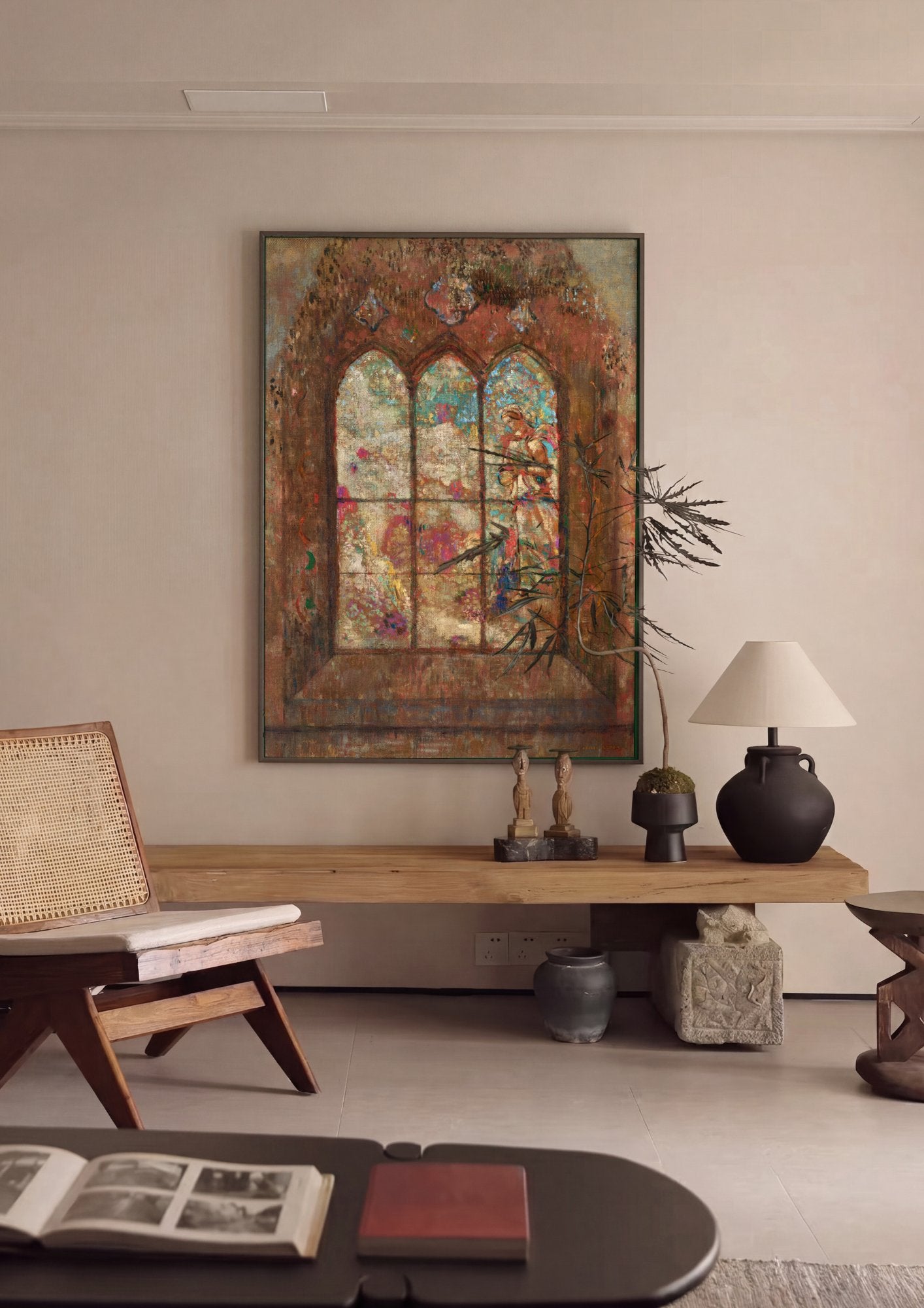 Quadro Decorativo A Janela com Figuras - Odilon Redon em ambiente decorado