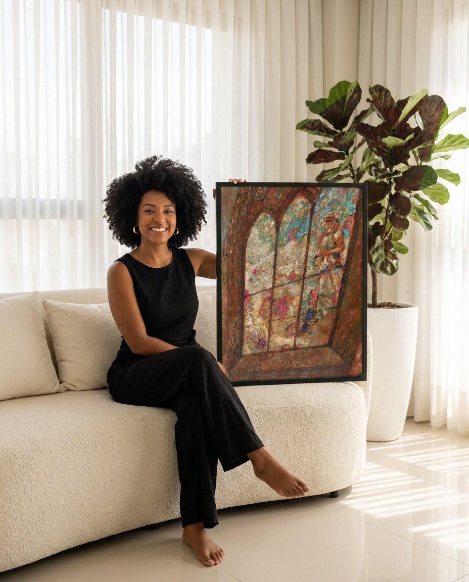 Quadro Decorativo A Janela com Figuras - Odilon Redon com modelo em ambiente