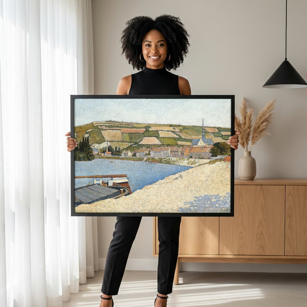 Quadro Decorativo Porto em Les Andelys - Paul Signac com modelo em ambiente