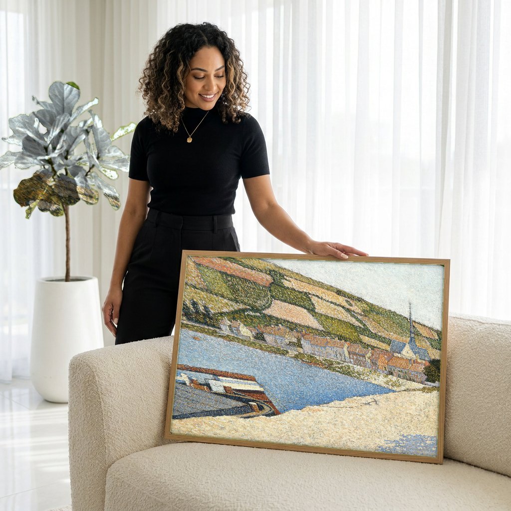 Quadro Decorativo Porto em Les Andelys - Paul Signac com modelo em ambiente