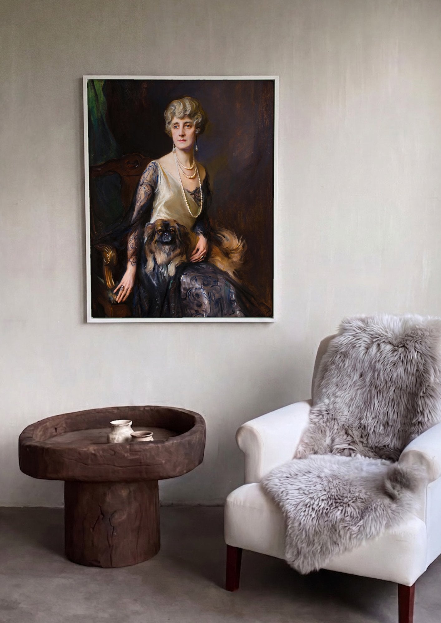 Quadro Decorativo Senhora com Pequinês - Philip Alexius de László em ambiente decorado