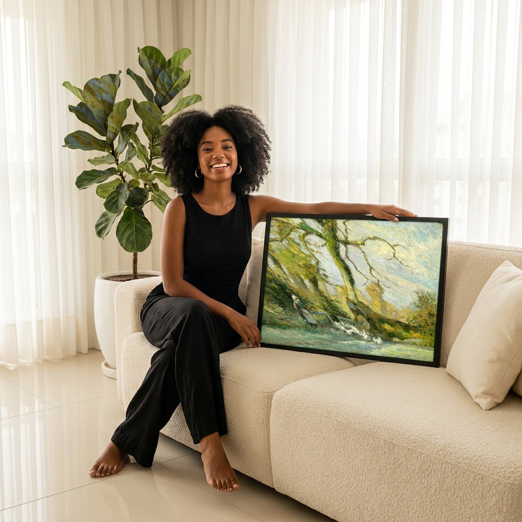 Quadro Decorativo A Guardiã dos Gansos - Pissarro com modelo em ambiente