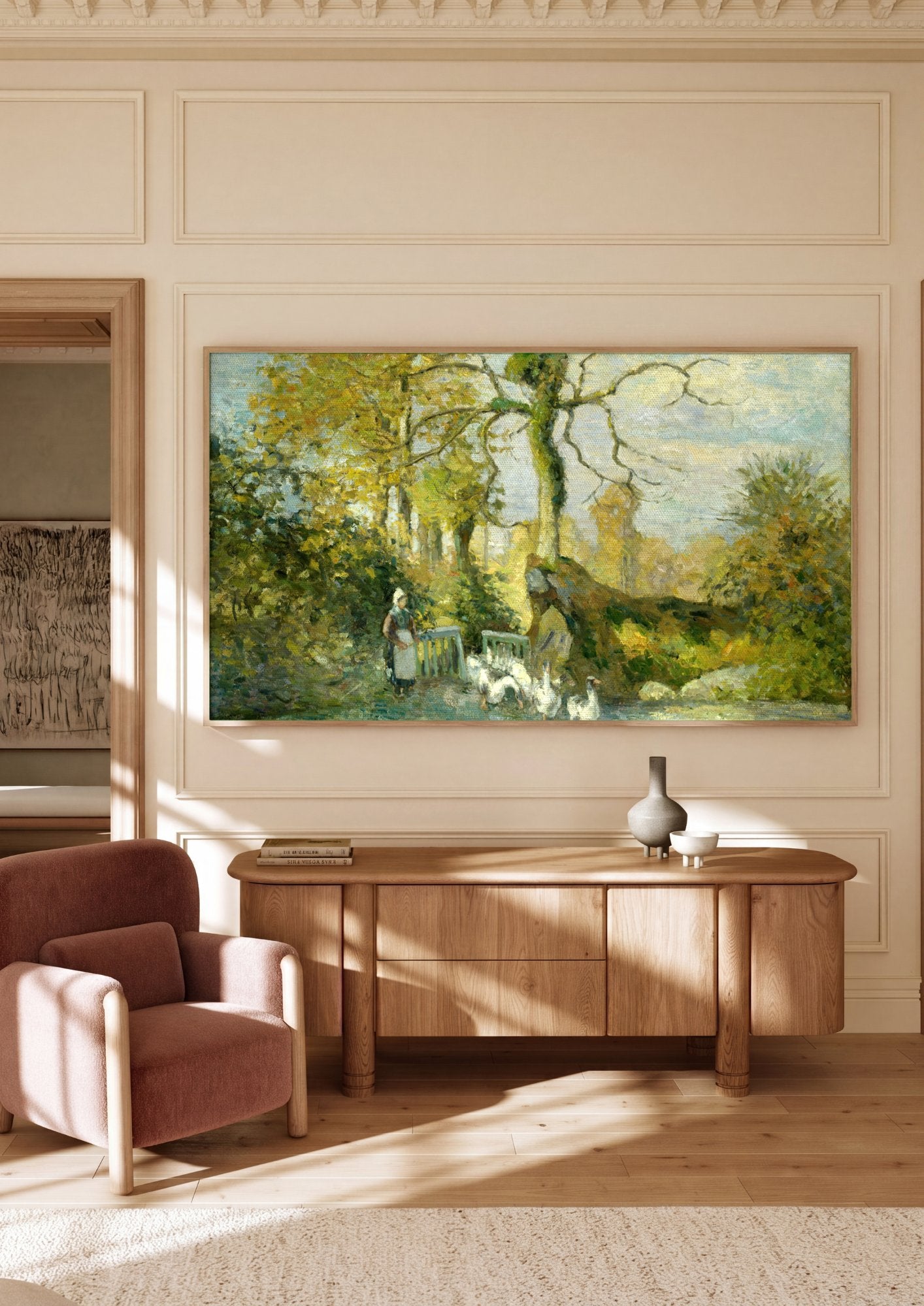 Quadro Decorativo A Guardiã dos Gansos - Pissarro em ambiente decorado