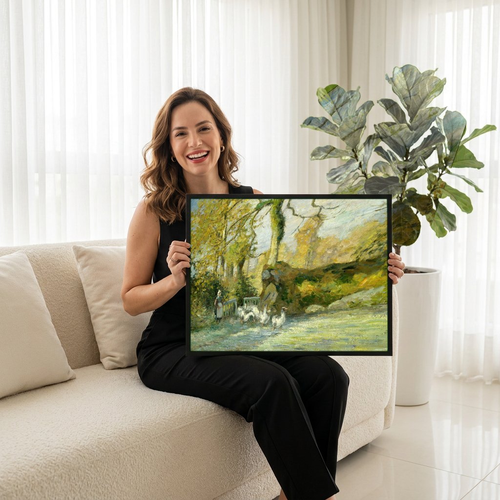 Quadro Decorativo A Guardiã dos Gansos - Pissarro com modelo em ambiente