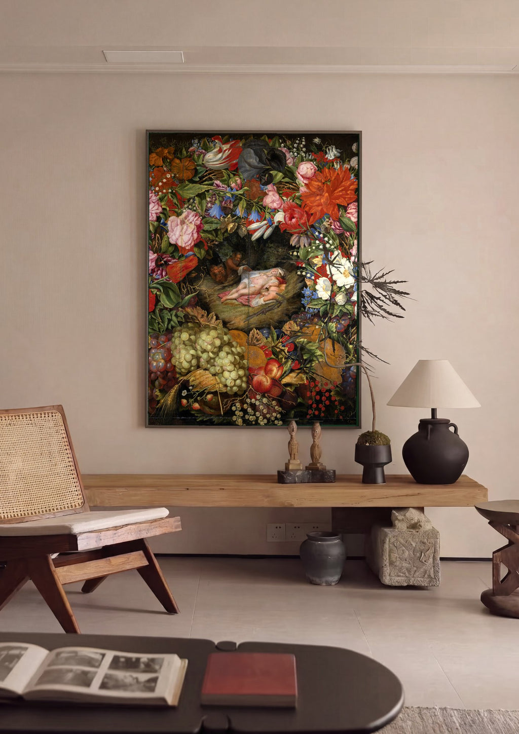 Quadro Decorativo A Grinalda de Frutas - Rubens em ambiente decorado