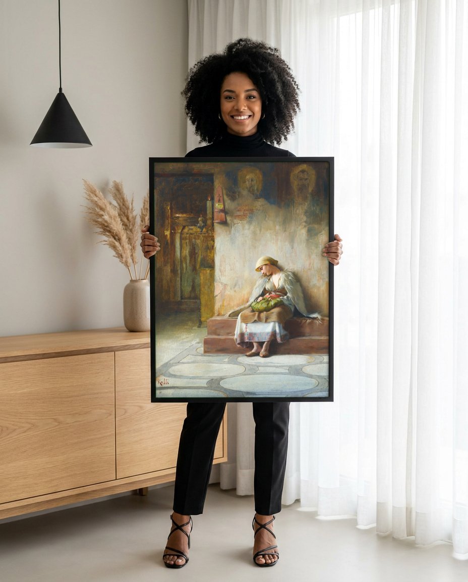 Quadro Decorativo A Oferenda - Theodoros Ralli com modelo em ambiente