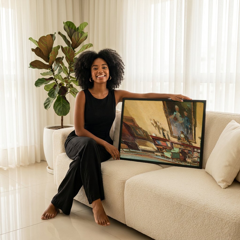 Quadro Decorativo 'O Interior' - Theodoros Rall com modelo em ambiente