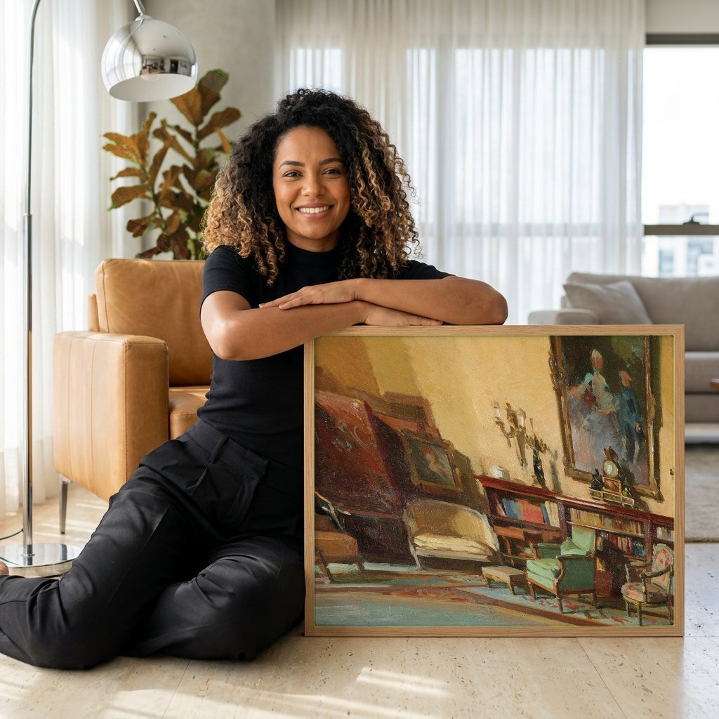 Quadro Decorativo 'O Interior' - Theodoros Rall com modelo em ambiente