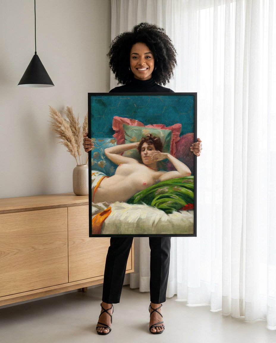 Quadro Decorativo A Odalisca - Theodoros Rall com modelo em ambiente
