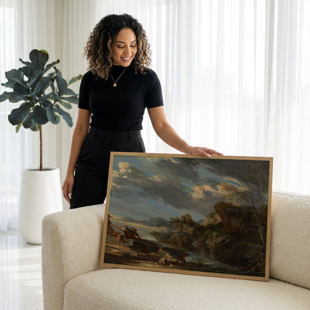 Quadro Decorativo Paisagem com Figuras - Salvator Rosa com modelo em ambiente