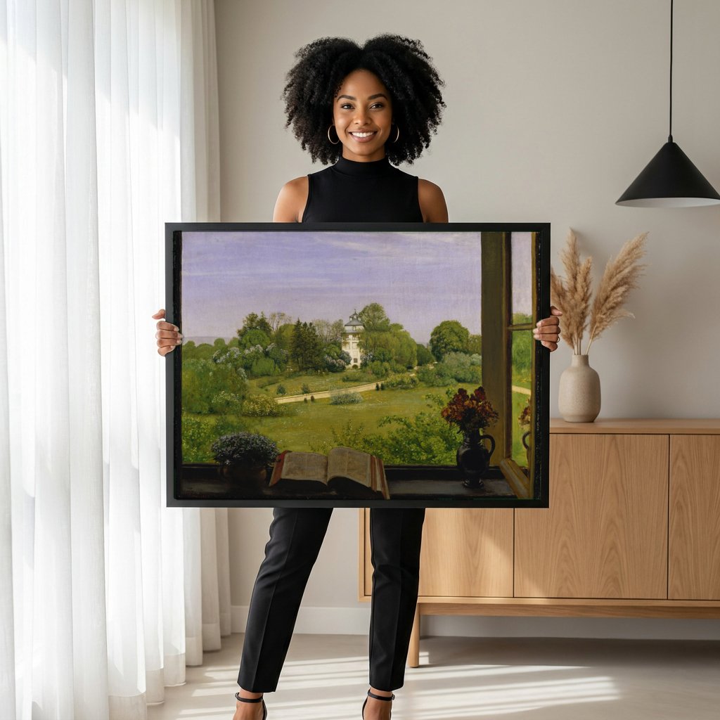 Quadro Decorativo Vista da Janela - Hans Thoma com modelo em ambiente