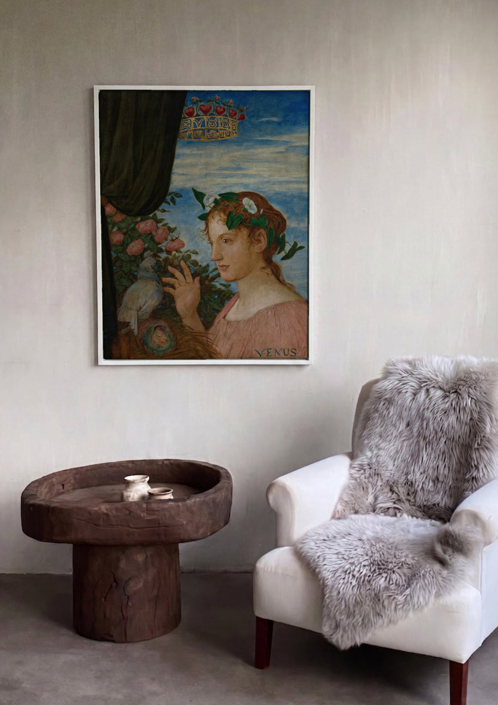 Quadro Decorativo Vênus e o Pombo - Hans Thoma em ambiente decorado