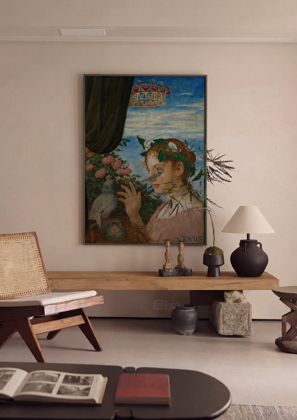 Quadro Decorativo Vênus e o Pombo - Hans Thoma em ambiente decorado