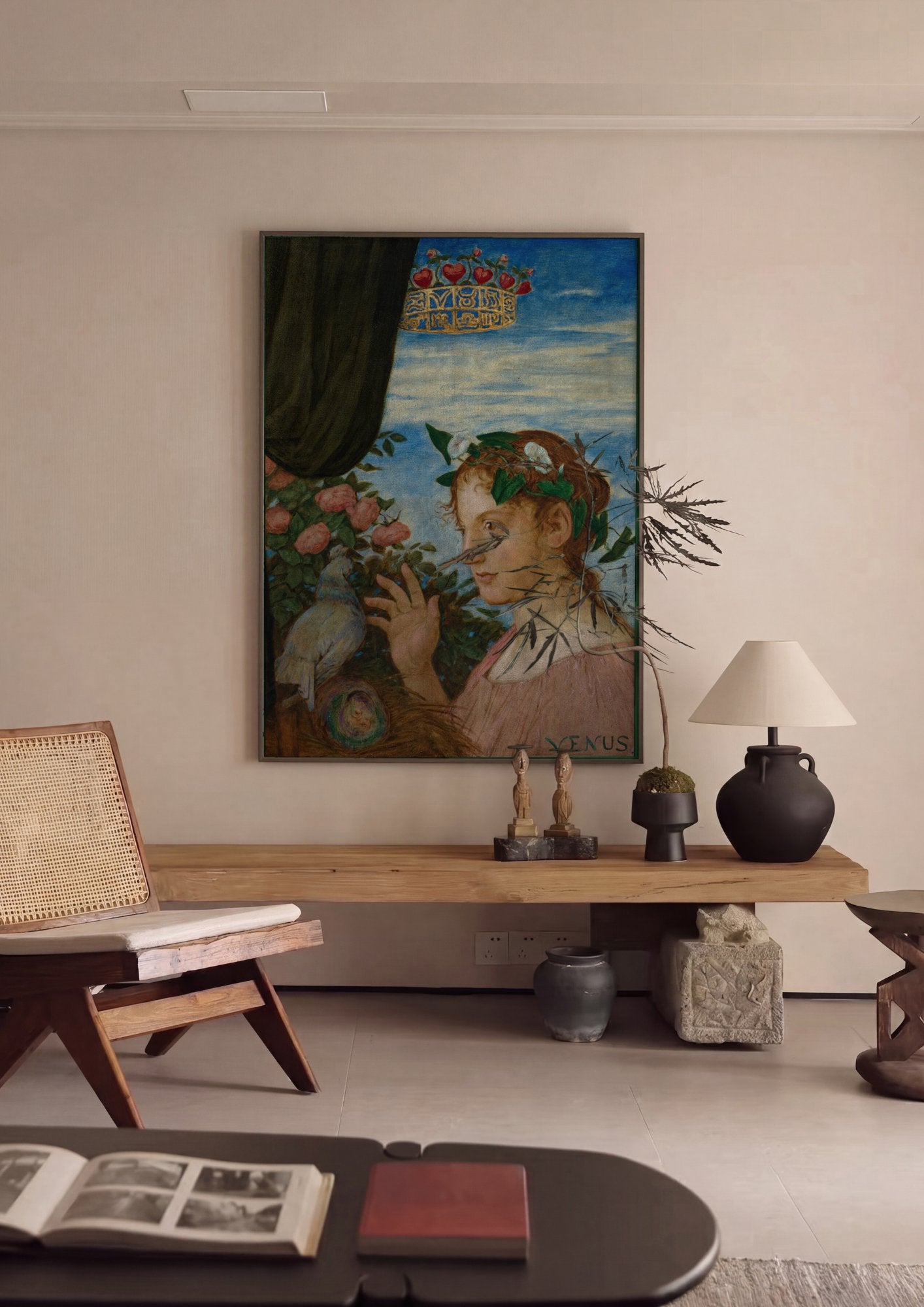 Quadro Decorativo Vênus e o Pombo - Hans Thoma em ambiente decorado