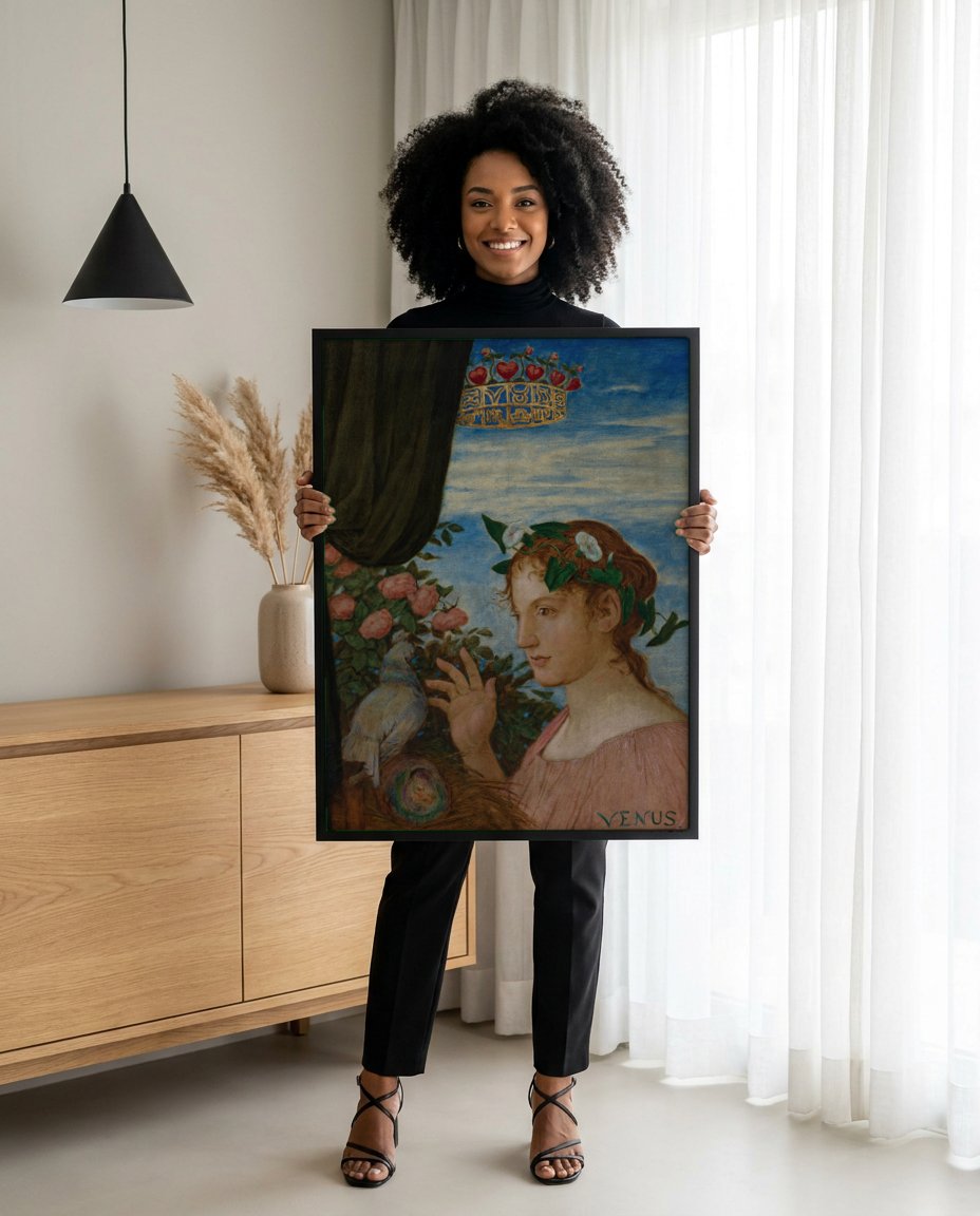 Quadro Decorativo Vênus e o Pombo - Hans Thoma com modelo em ambiente