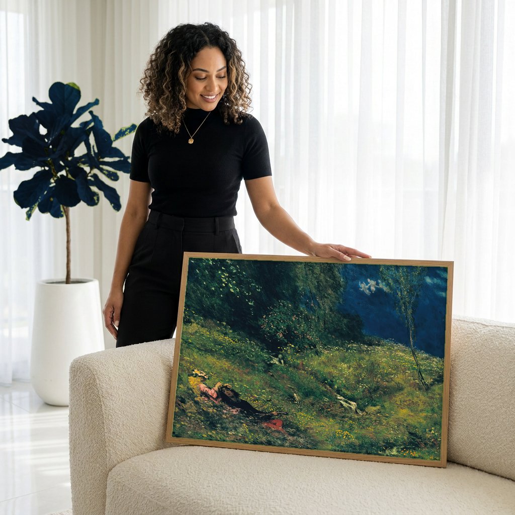 Quadro Decorativo Canção de Verão - Hans Thoma com modelo em ambiente