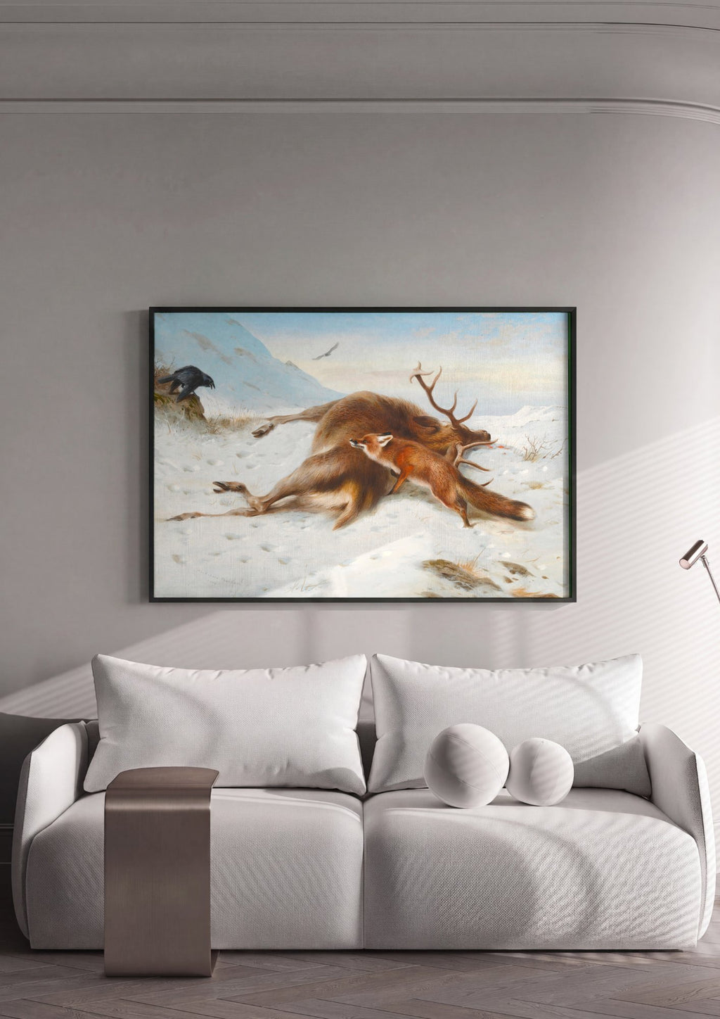 Quadro Decorativo A Raposa e os Cervos - Thorburn em ambiente decorado