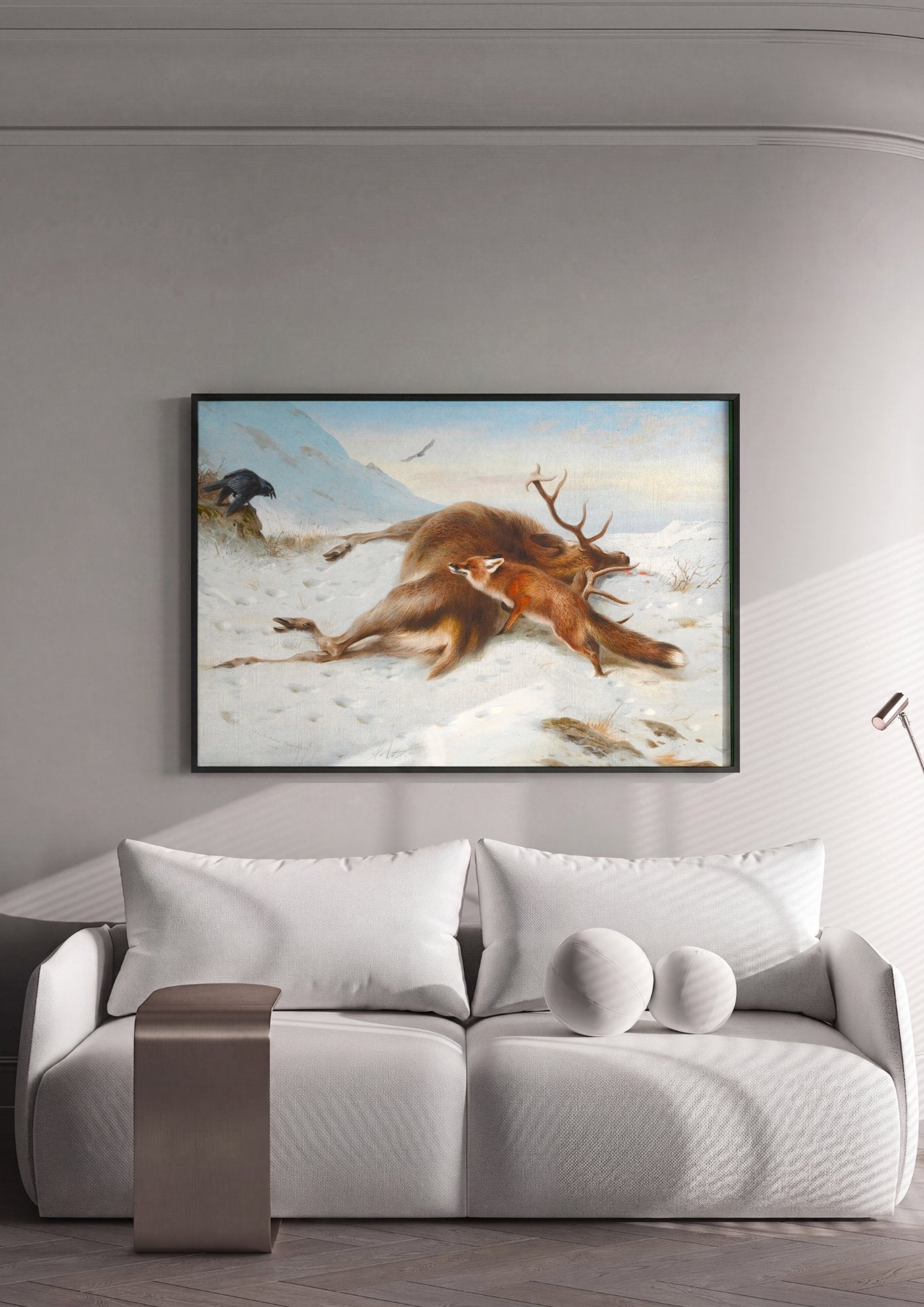 Quadro Decorativo A Raposa e os Cervos - Thorburn em ambiente decorado