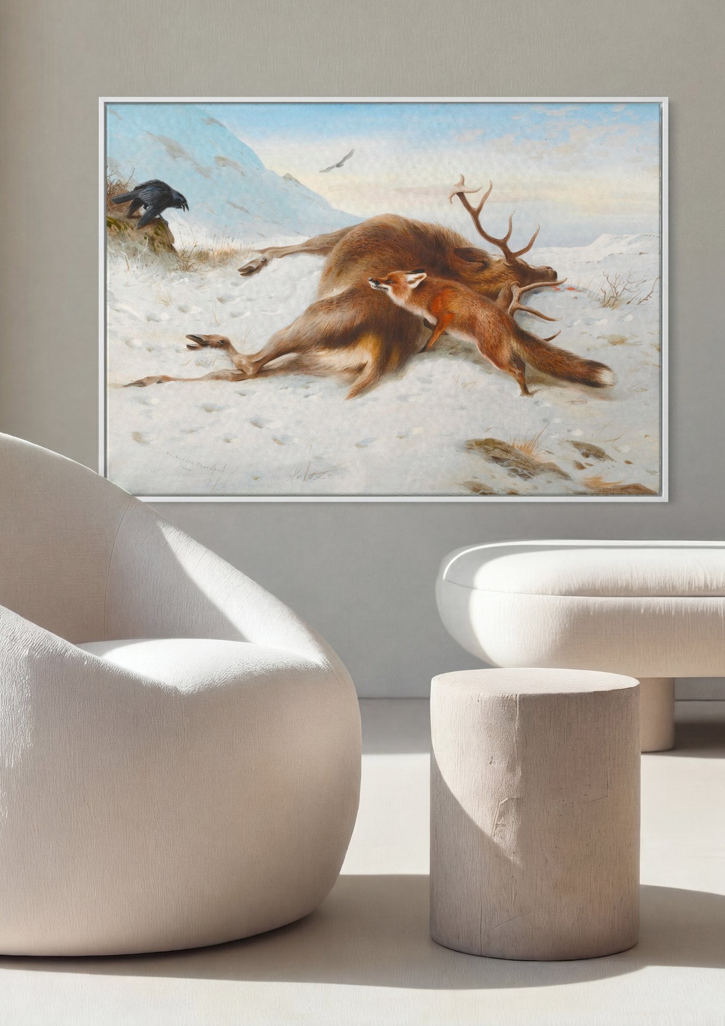 Quadro Decorativo A Raposa e os Cervos - Thorburn em ambiente decorado