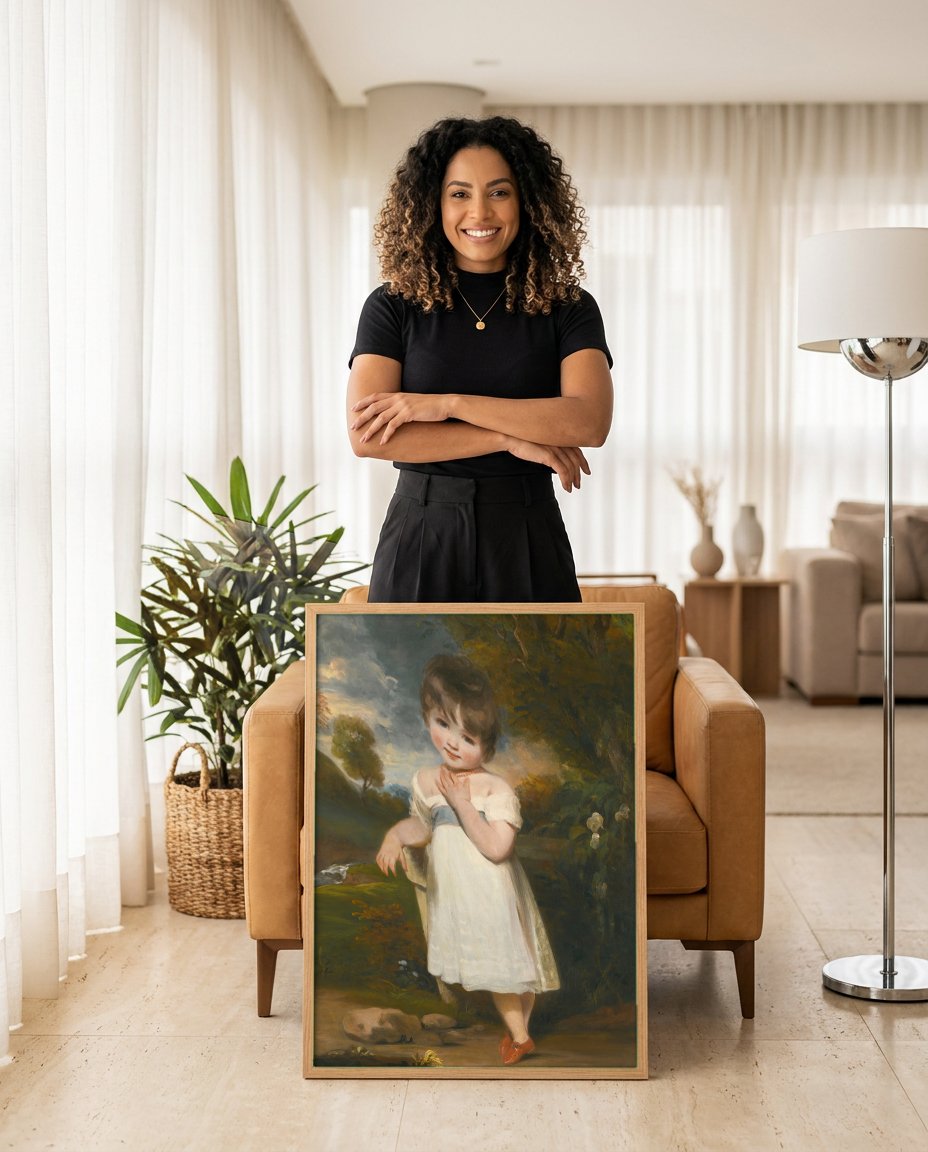 Quadro Decorativo A Menina dos Sapatos Vermelhos - John Hoppner com modelo em ambiente