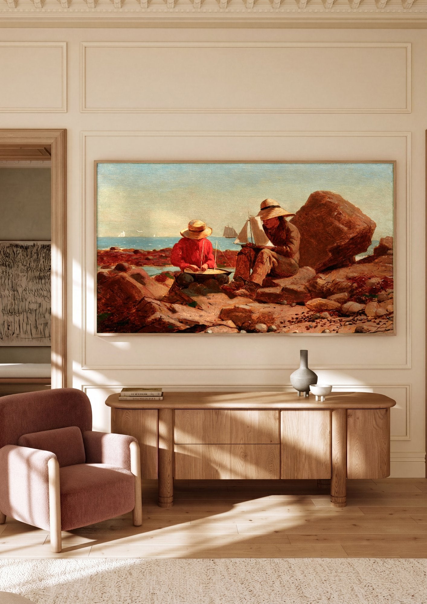 Quadro Decorativo Brincando com Barcos - Winslow Homer em ambiente decorado