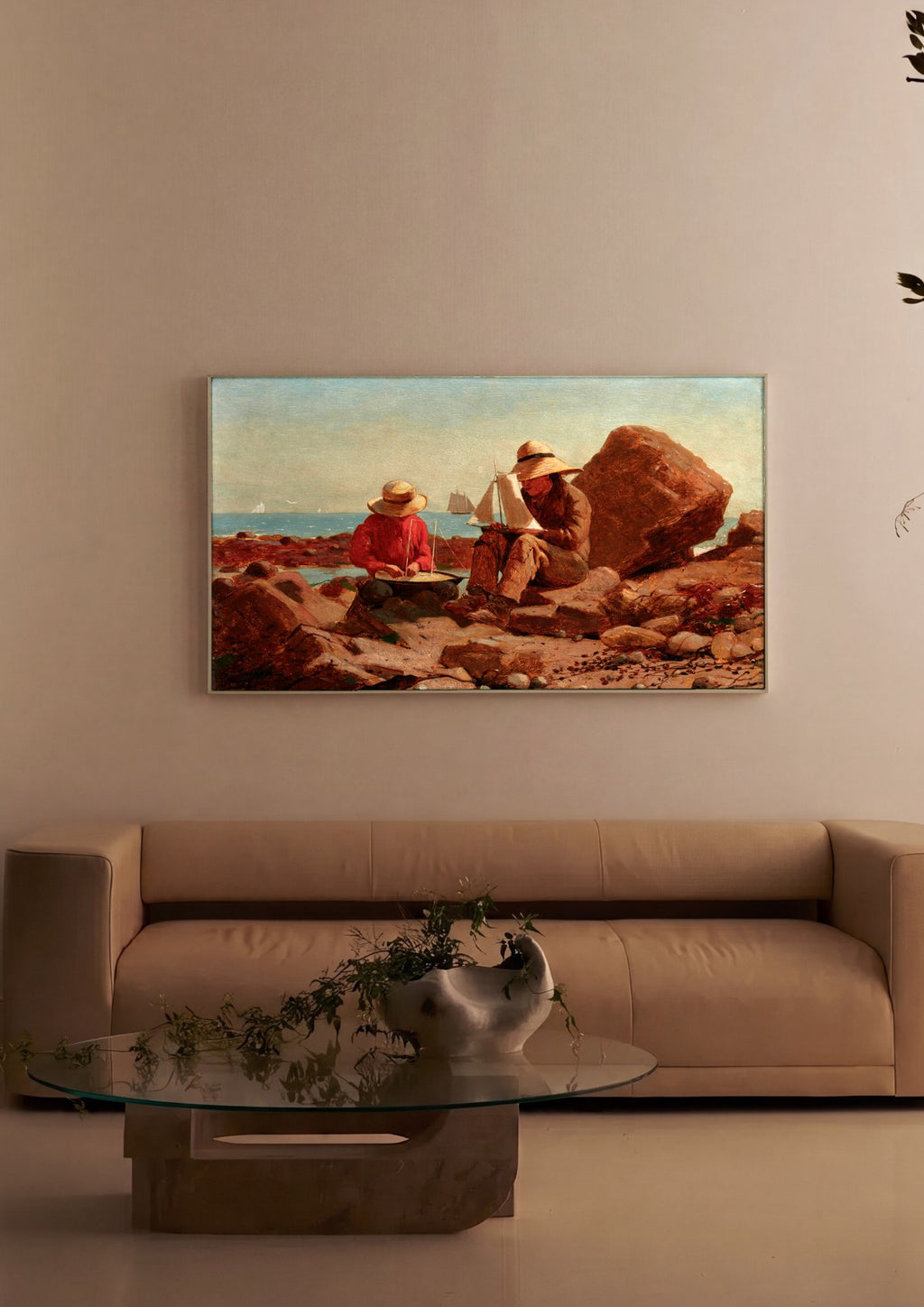 Quadro Decorativo Brincando com Barcos - Winslow Homer em ambiente decorado