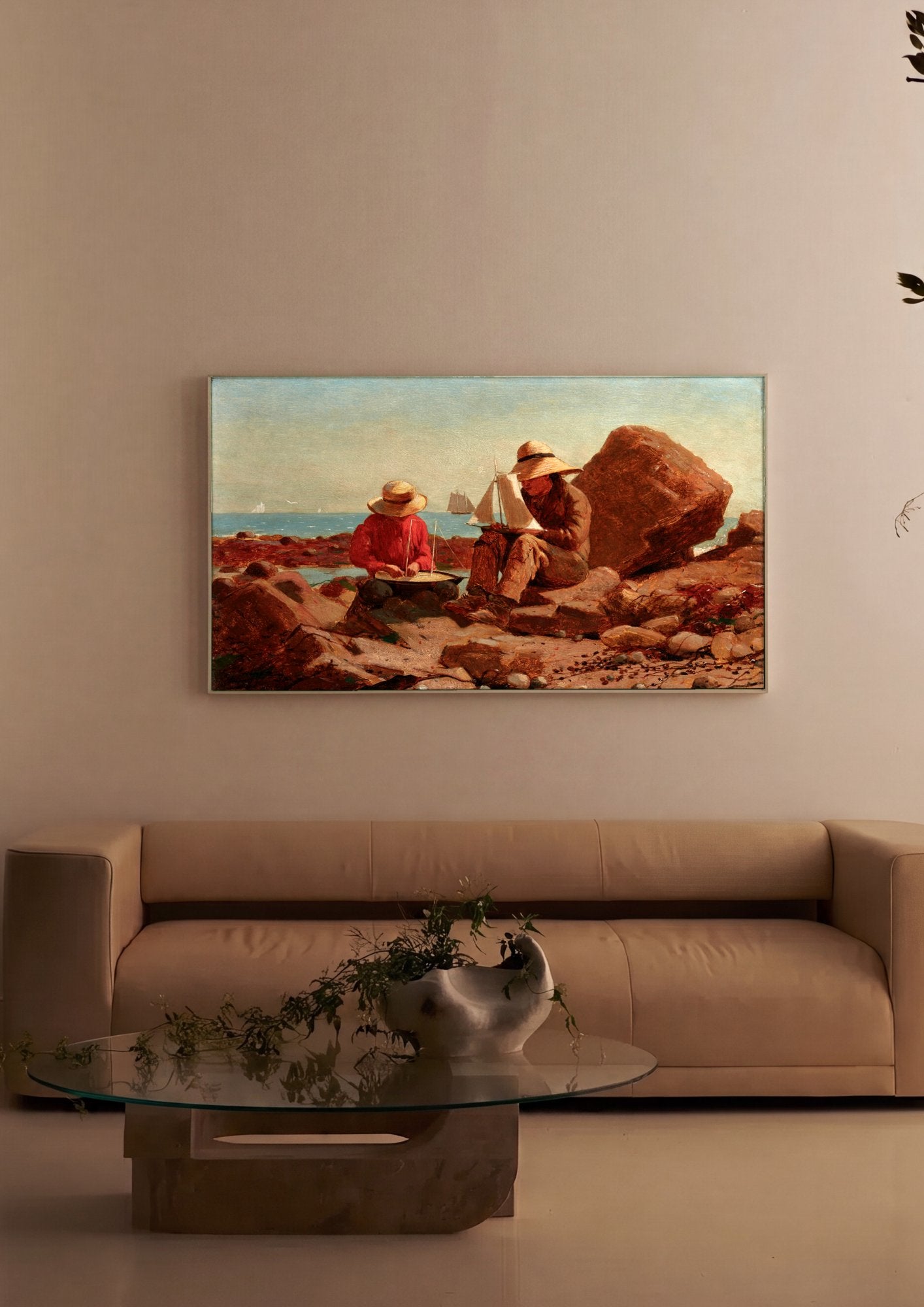 Quadro Decorativo Brincando com Barcos - Winslow Homer em ambiente decorado