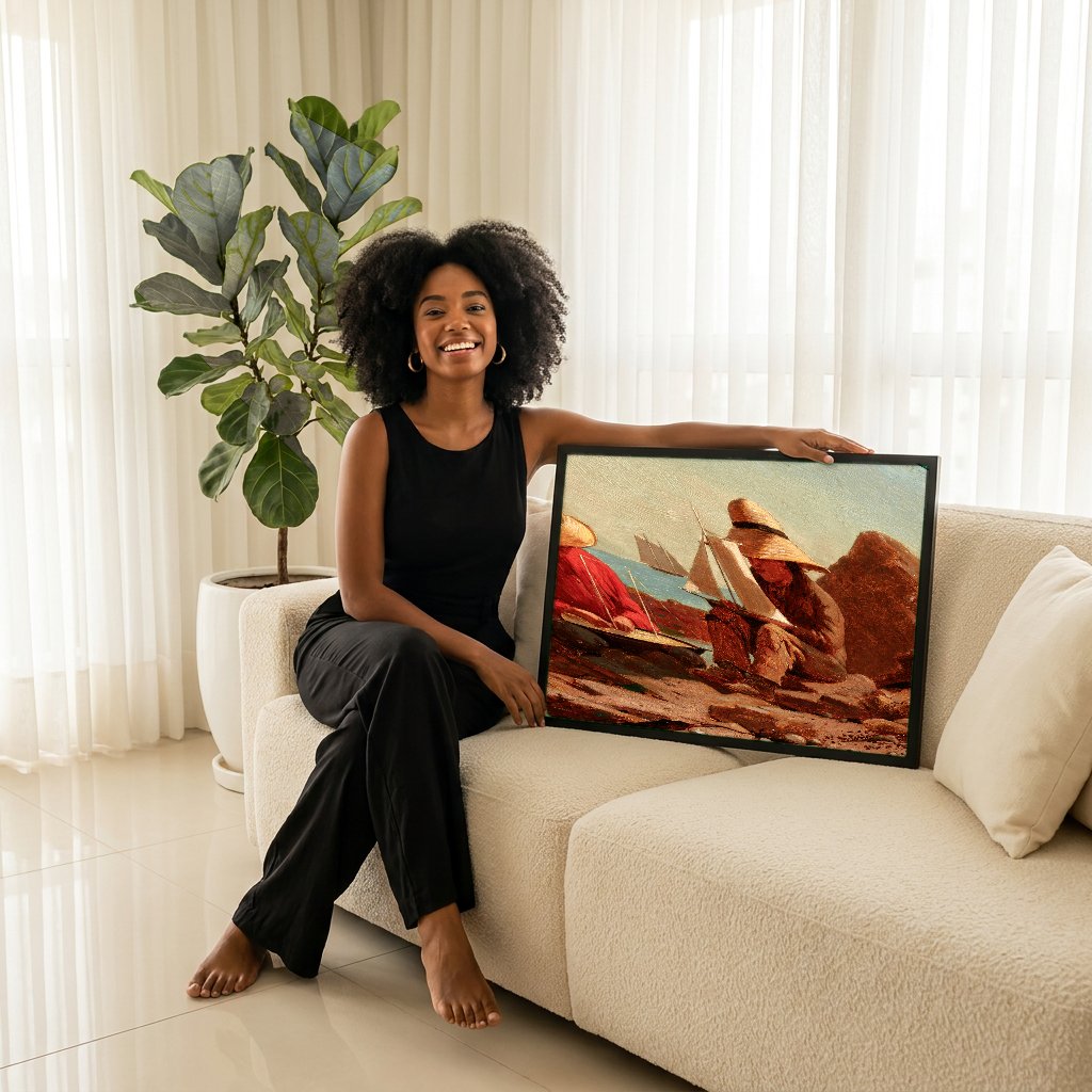 Quadro Decorativo Brincando com Barcos - Winslow Homer com modelo em ambiente