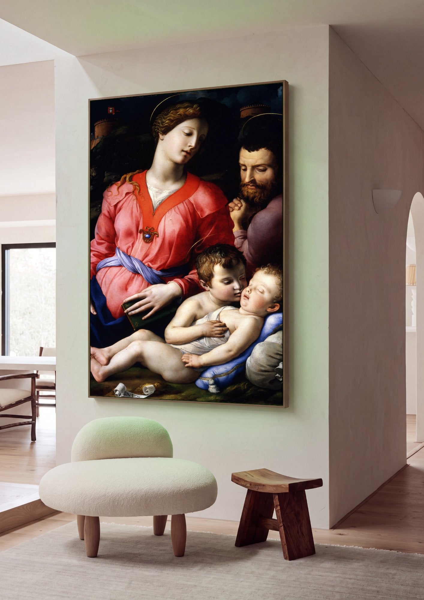 Quadro Decorativo Sagrada Família com São João Batista - Bronzino em ambiente decorado