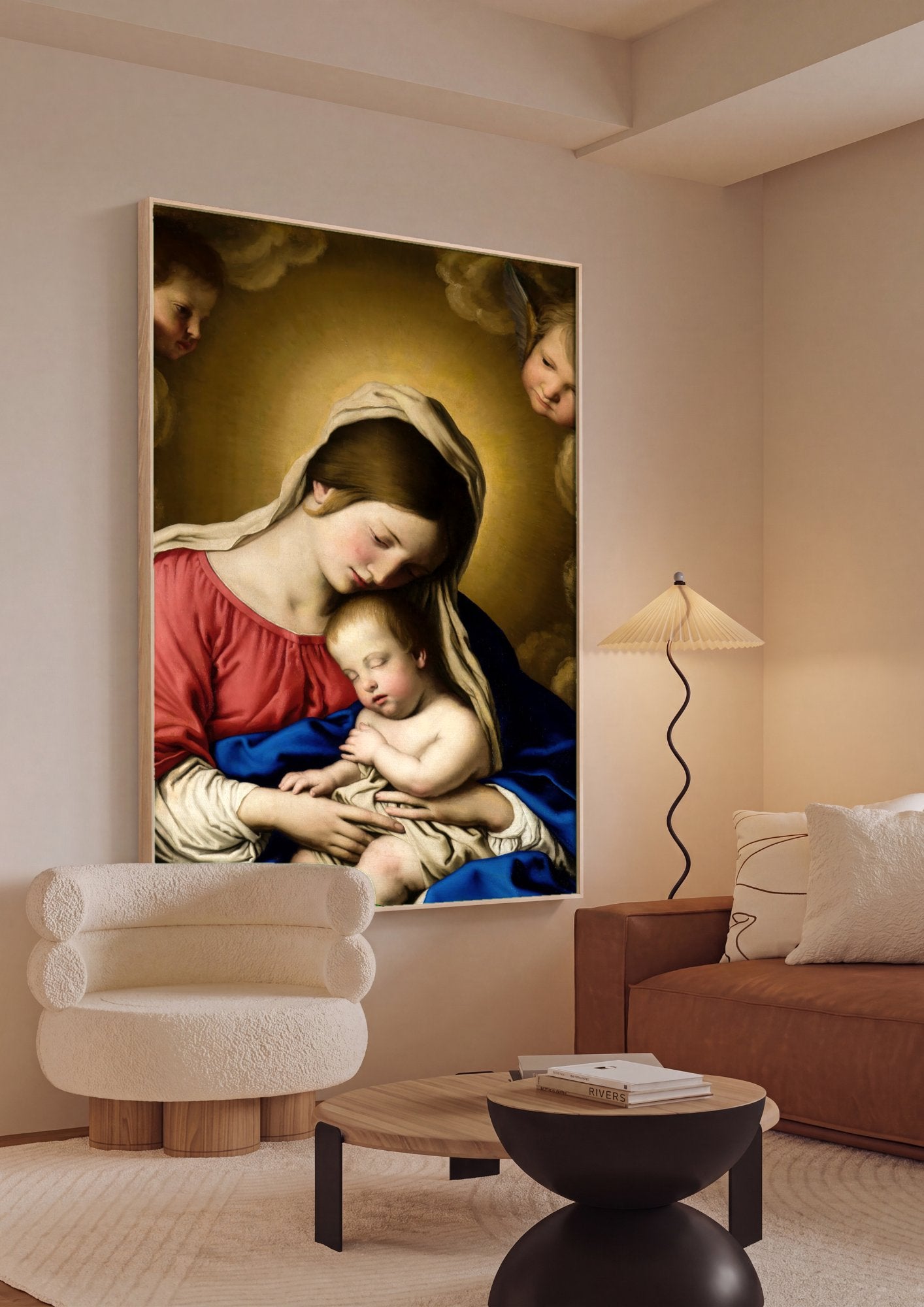 Quadro Decorativo A Virgem e o Menino - Sassoferrato em ambiente decorado
