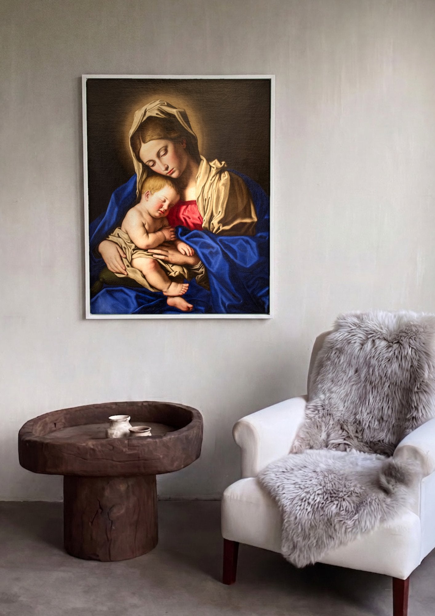 Quadro Decorativo A Virgem e o Menino - Sassoferrato em ambiente decorado