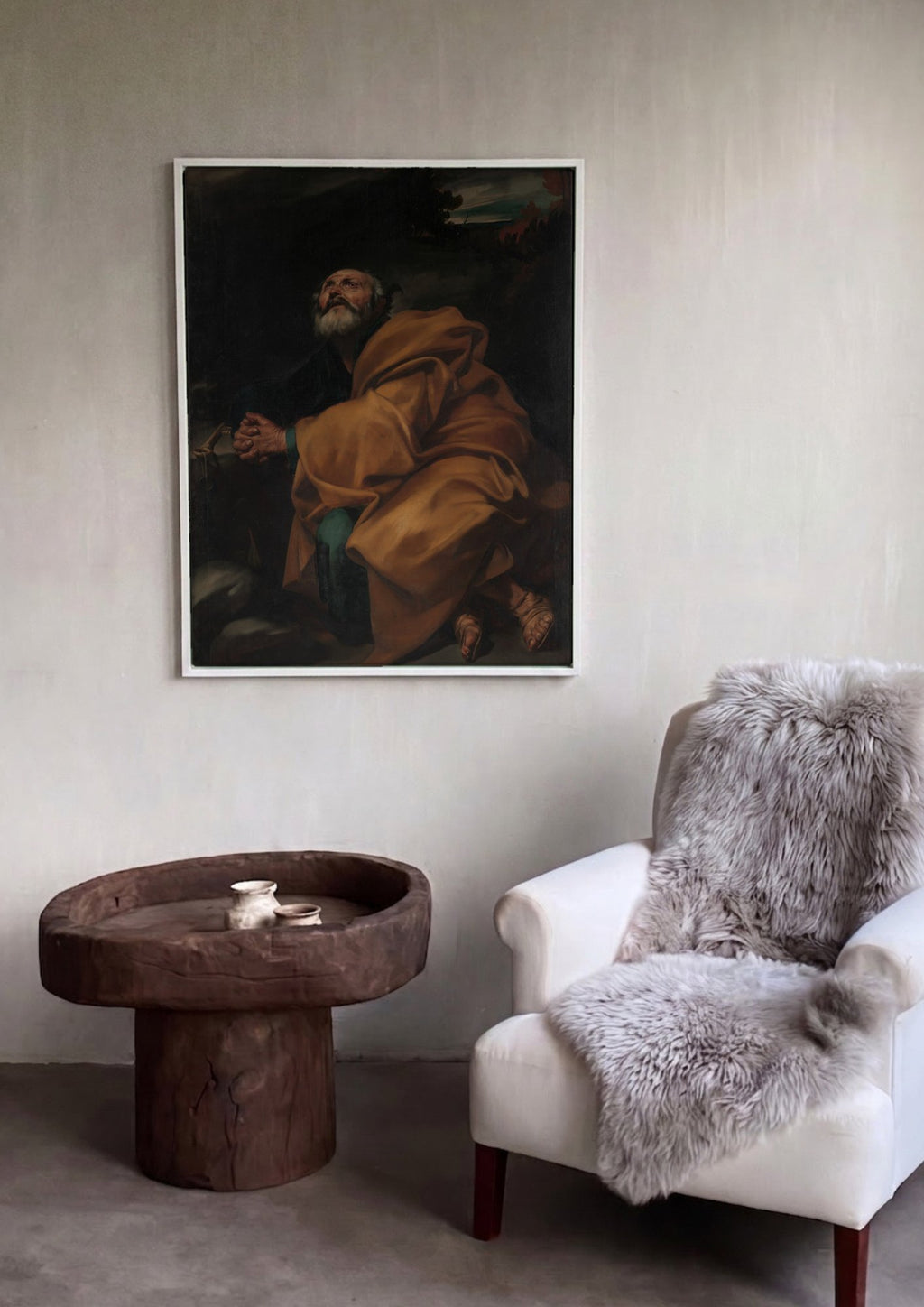 Quadro Decorativo O Arrependimento de São Pedro - Jusepe de Ribera em ambiente decorado