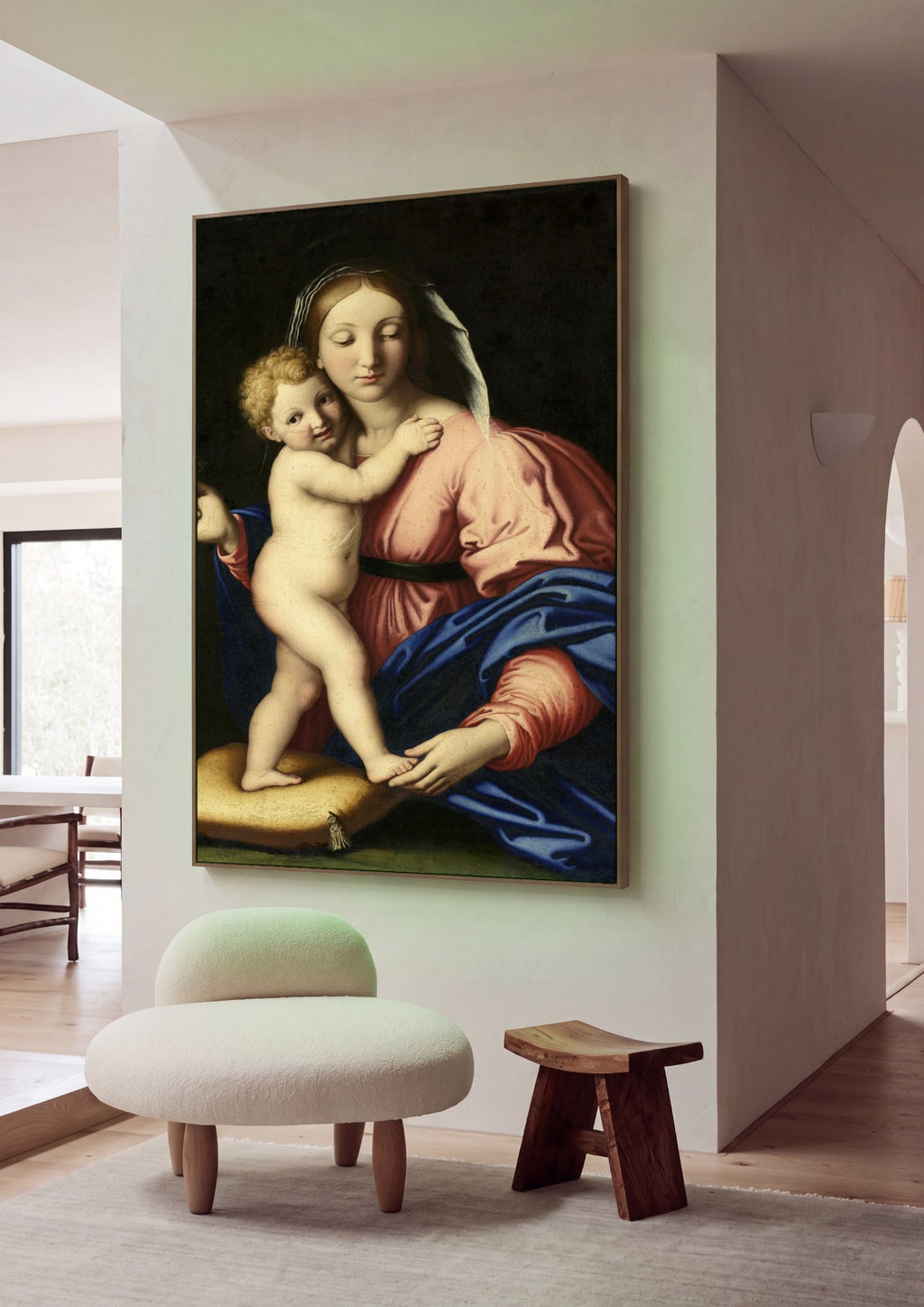 Quadro Decorativo A Virgem e o Menino - Sassoferrato em ambiente decorado
