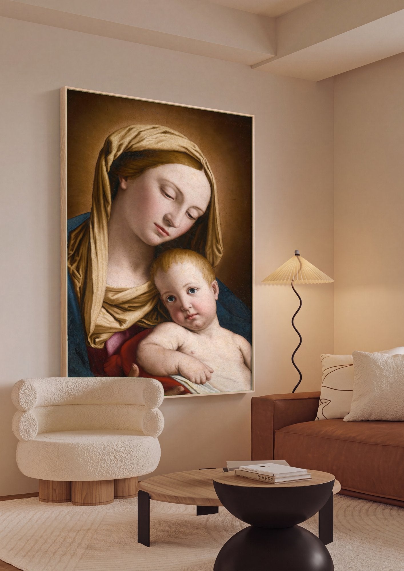 Quadro Decorativo A Virgem e o Menino - Sassoferrato em ambiente decorado