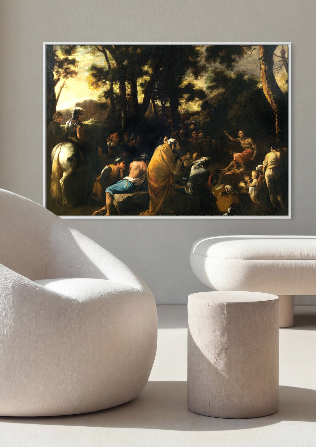 Quadro Decorativo Pregação no Deserto - Salvator Rosa em ambiente decorado
