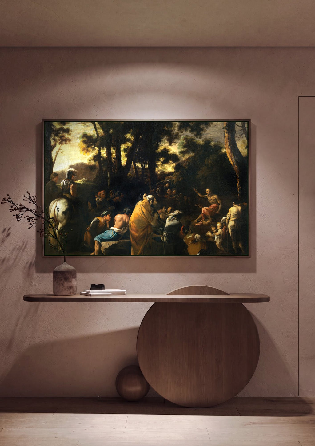 Quadro Decorativo Pregação no Deserto - Salvator Rosa em ambiente decorado