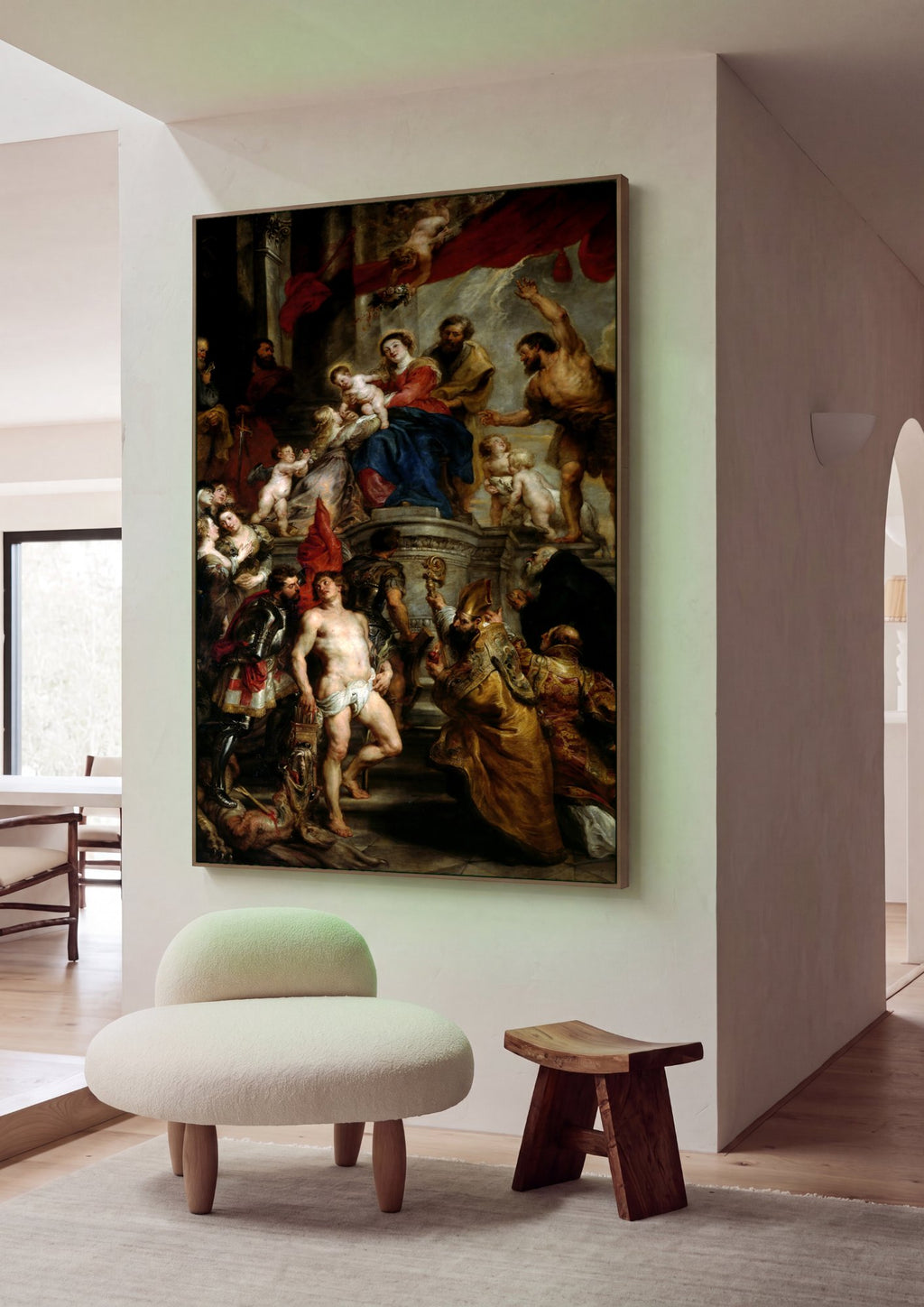 Quadro Decorativo A Família Sacra com São João Batista - Rubens em ambiente decorado
