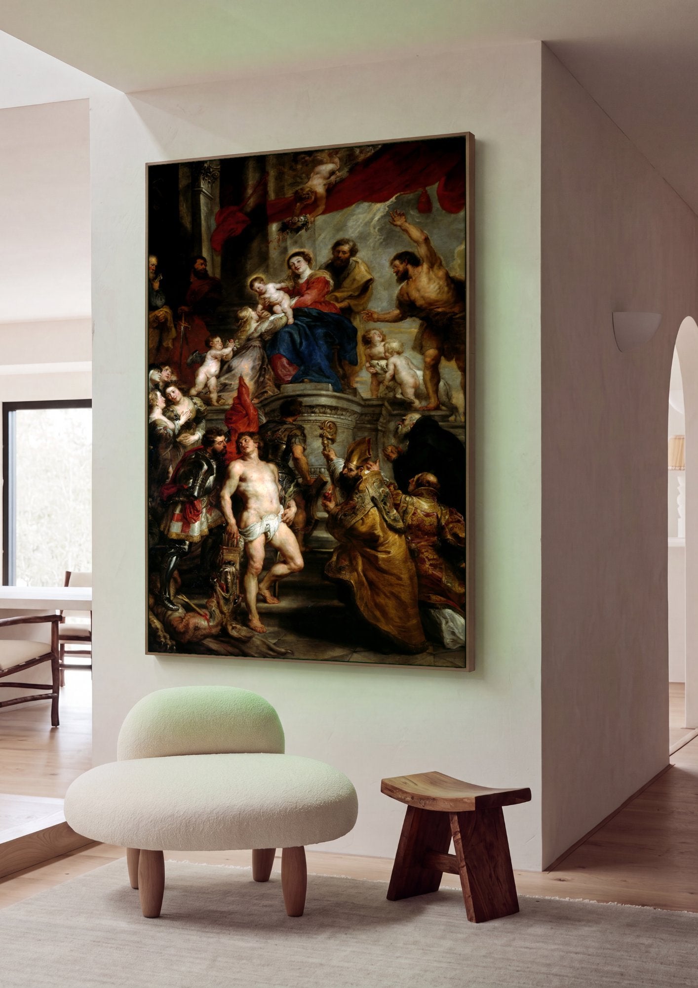 Quadro Decorativo A Família Sacra com São João Batista - Rubens em ambiente decorado