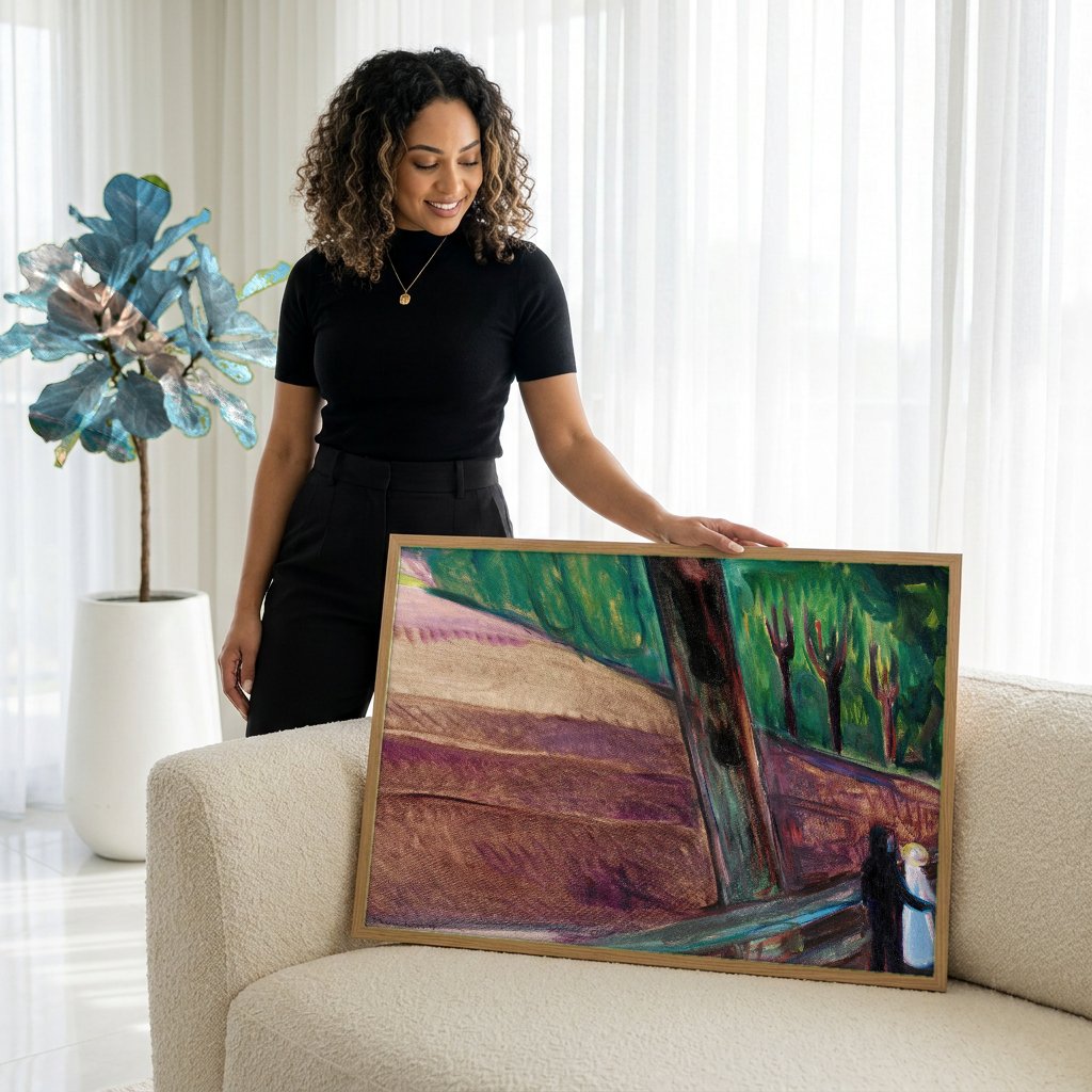 Quadro Decorativo Duas Figuras na Paisagem - Edvard Munch com modelo em ambiente
