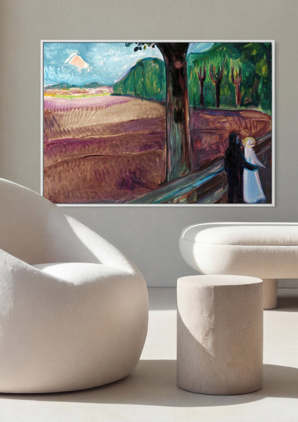 Quadro Decorativo Duas Figuras na Paisagem - Edvard Munch em ambiente decorado