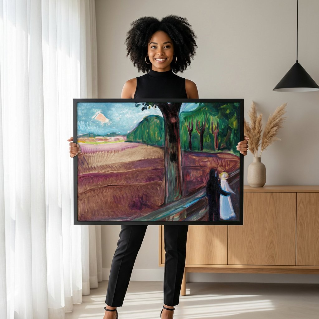 Quadro Decorativo Duas Figuras na Paisagem - Edvard Munch com modelo em ambiente