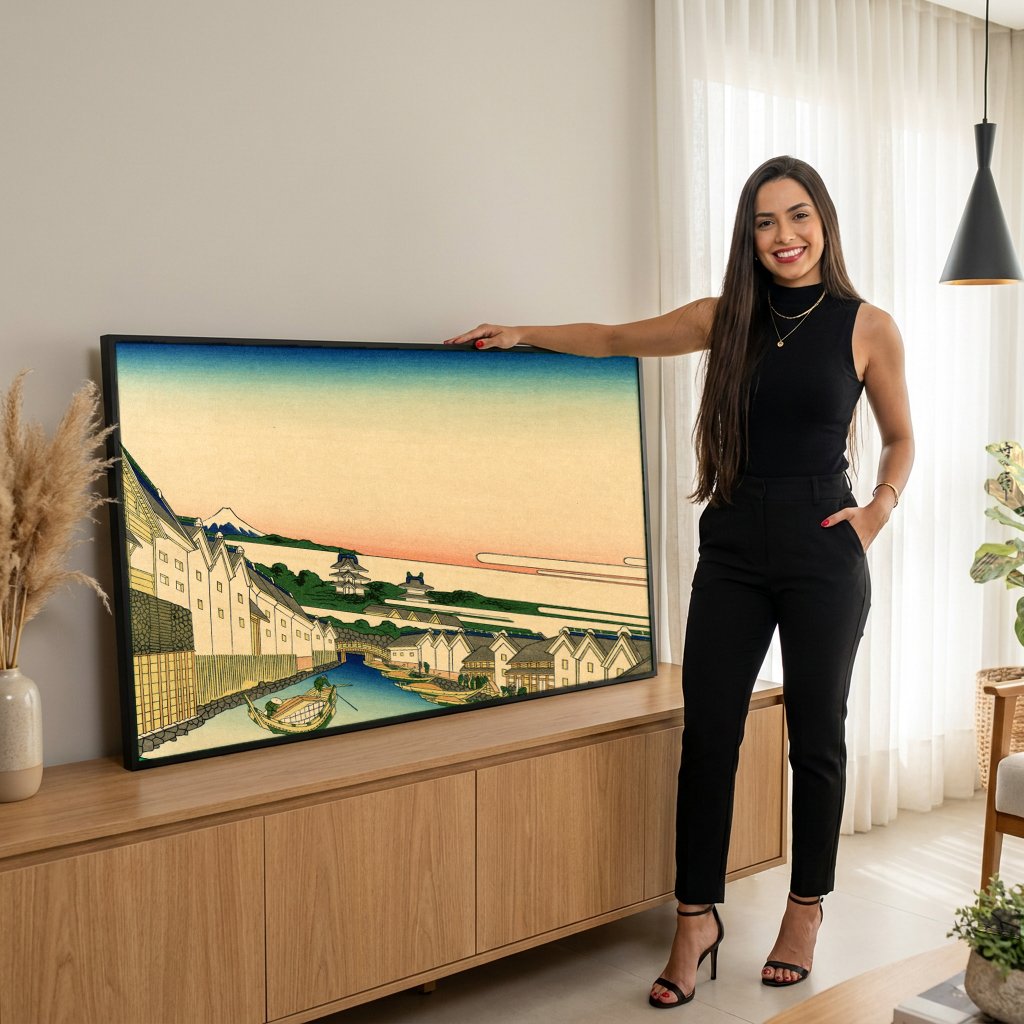 Quadro Decorativo Nihonbashi, Hokusai com modelo em ambiente