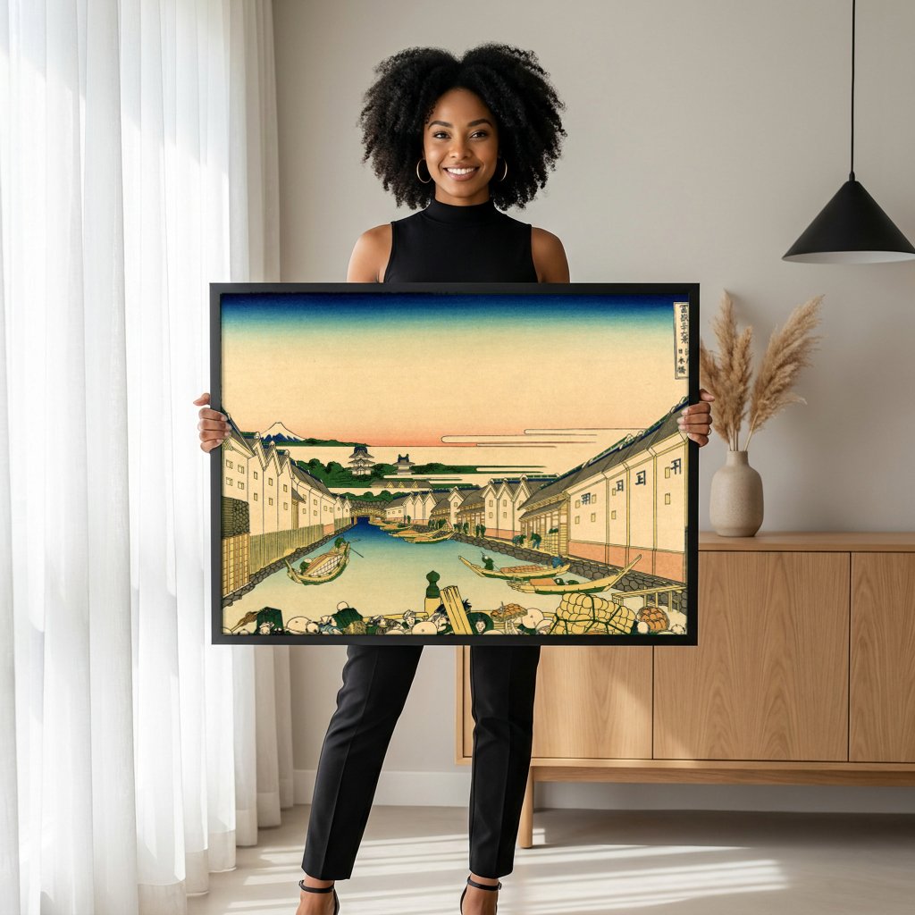 Quadro Decorativo Nihonbashi, Hokusai com modelo em ambiente