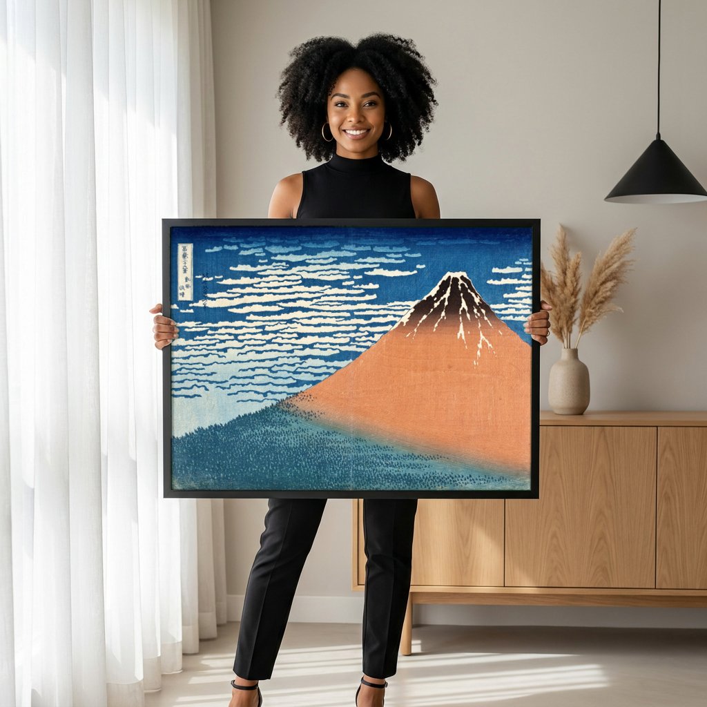 Quadro Decorativo Montanha Fuji - Hokusai com modelo em ambiente