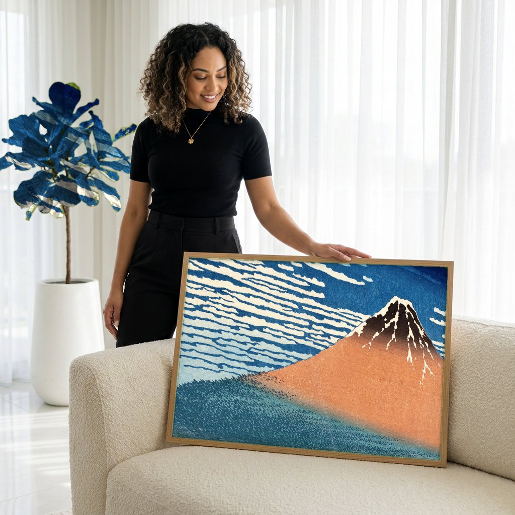 Quadro Decorativo Montanha Fuji - Hokusai com modelo em ambiente