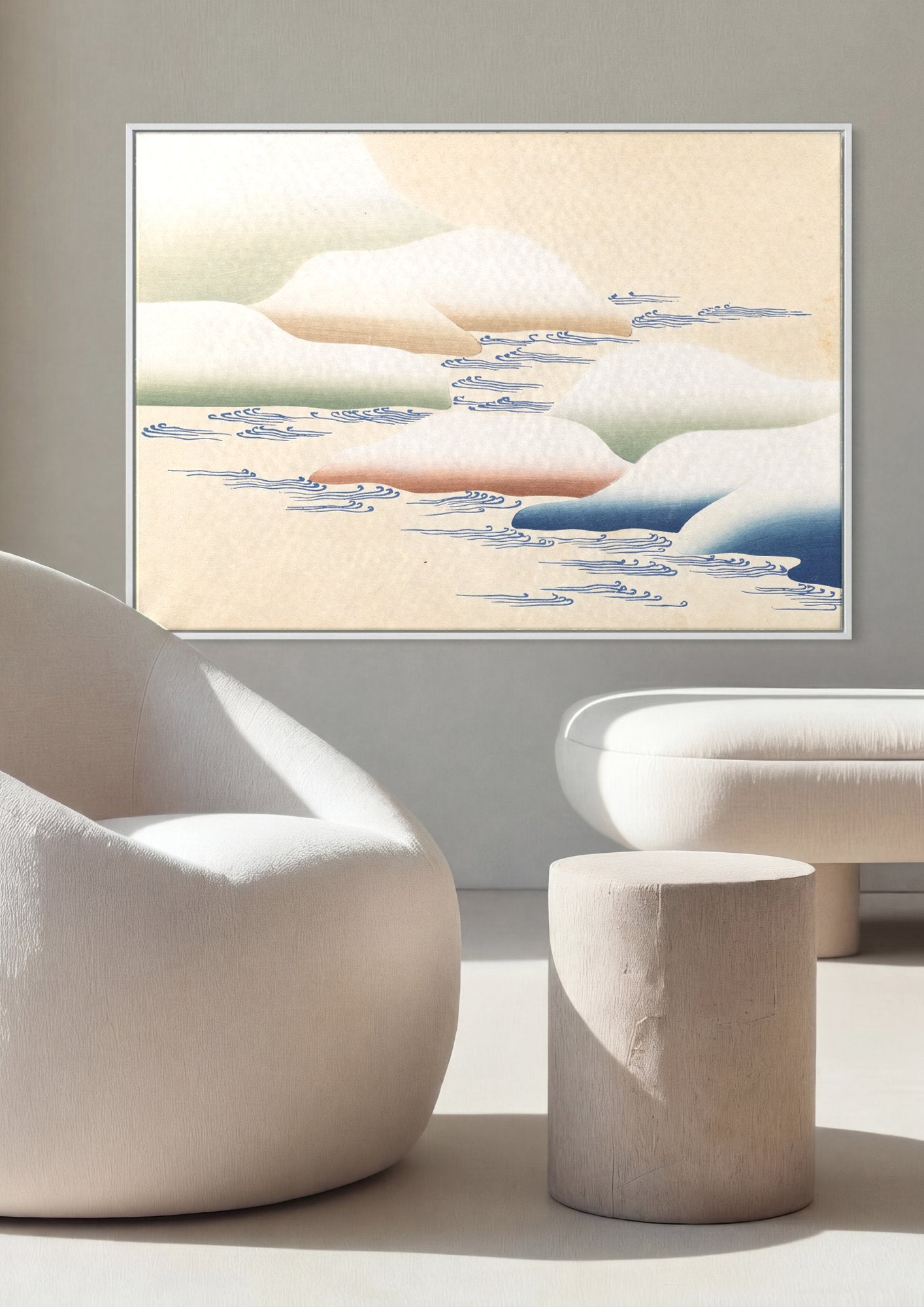 Quadro Decorativo Ondas e Nuvens - Kamisaka Sekka em ambiente decorado