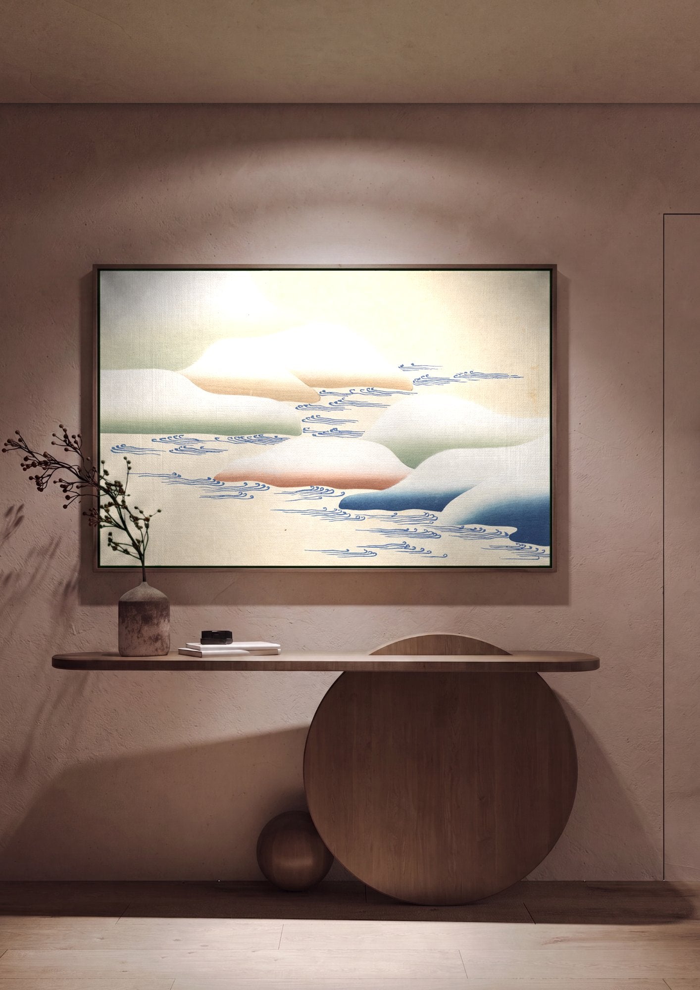 Quadro Decorativo Ondas e Nuvens - Kamisaka Sekka em ambiente decorado