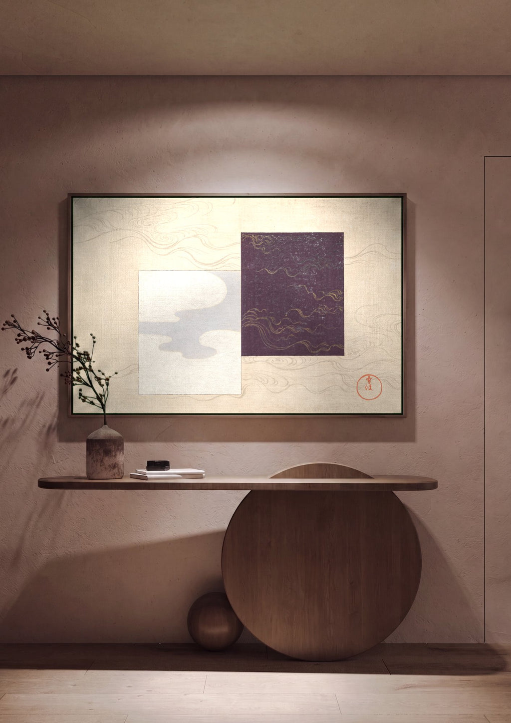 Quadro Decorativo Nuvens e Ondas - Kamisaka Sekka em ambiente decorado